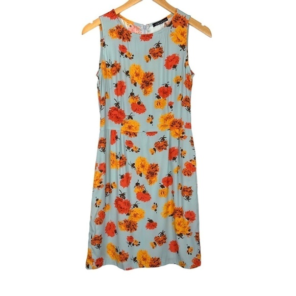 Laura Urbinati Floral Silk Blend Dress Sz 38 US 0 Blue Orange Sleeveless Italy - Picture 1 of 11